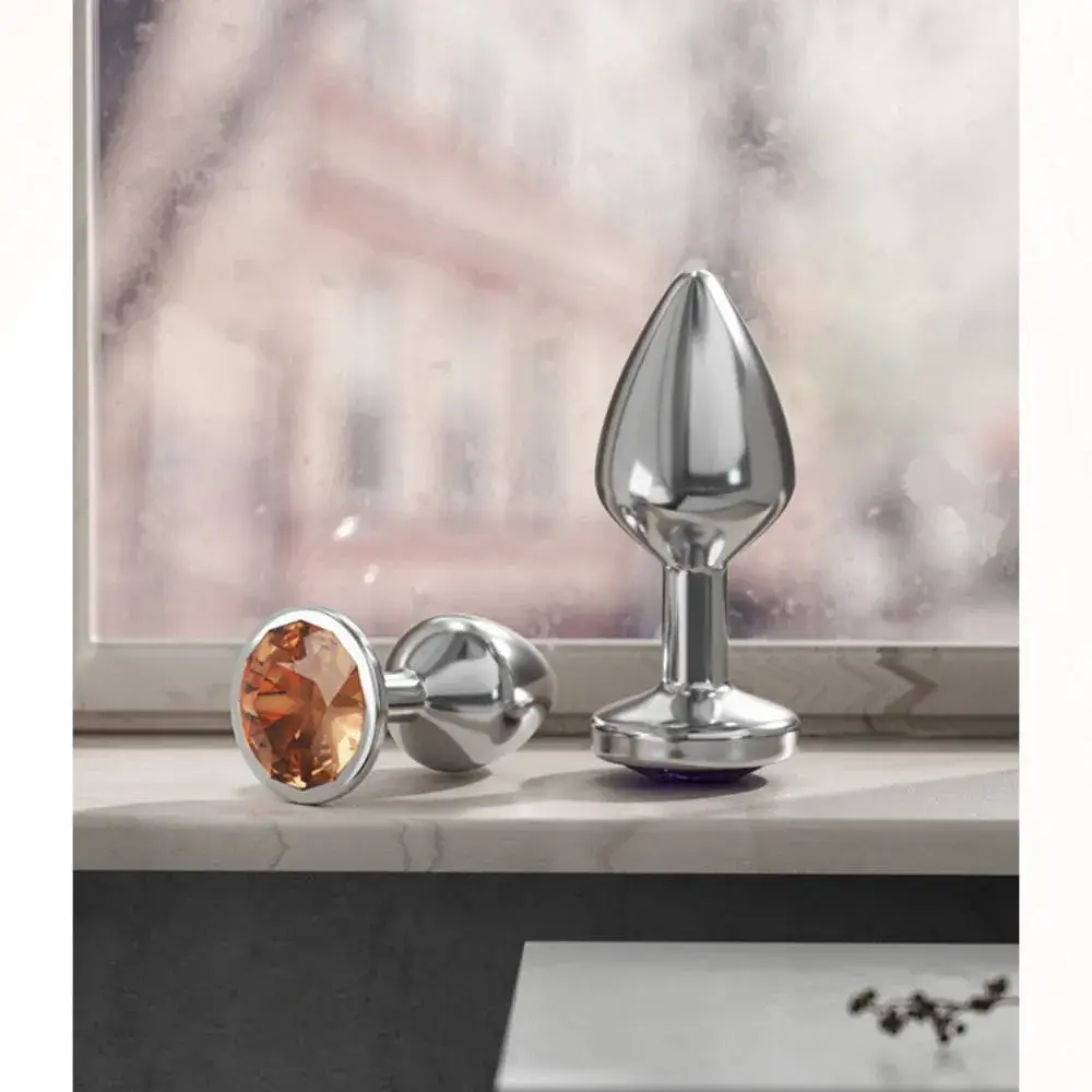 PLUG INOX TRẮNG CHUÔI TRÒN ĐÍNH ĐÁ - SIZE S (2.8CM X 7CM)